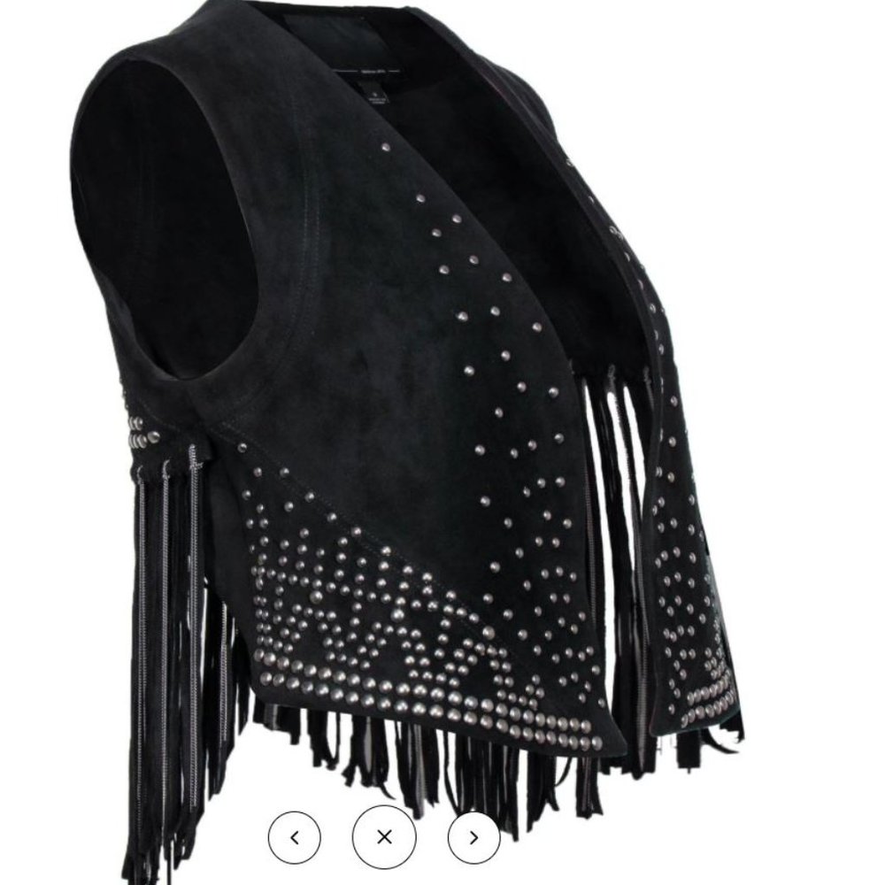 Dolce Vita Black Faux Suede Studded Vest W/Fringe